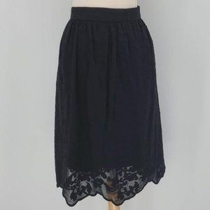 Cremieux Amelia Roses at Midnight Black Sheer Overlay Floral Full Skirt 6 Small